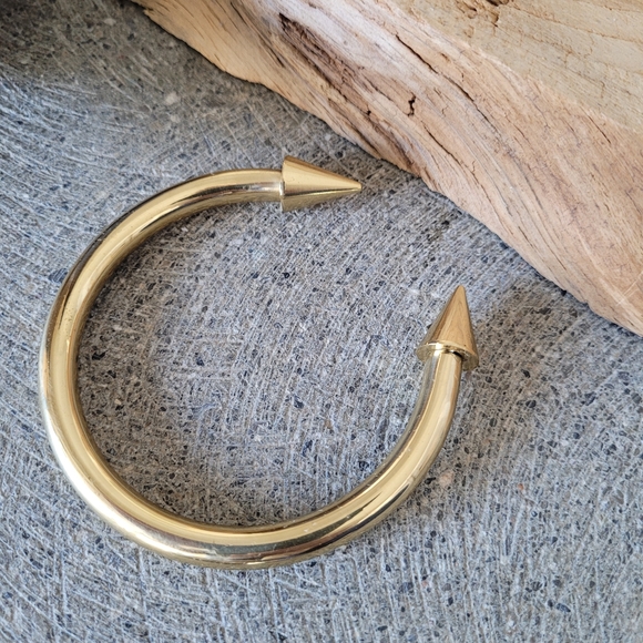 Men's brass silver plated heavy spike cuff bangle - Picture 9 of 9